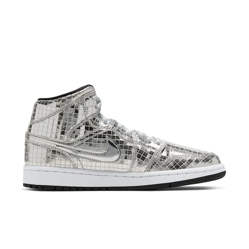 Jordan 1 Mid SE Disco Metallic Silver (W) Silver/White-Black (CU9304-001)
