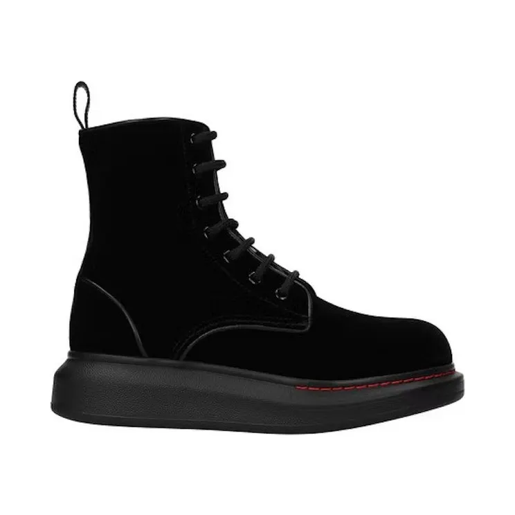 Alexander Mcqueen Hybrid Lace Up Boot Velvet Black (586395W4IKX1000)