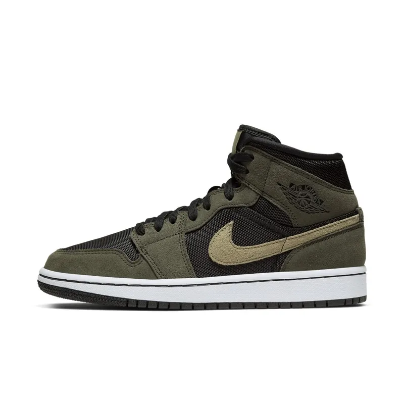 Jordan 1 Mid Military Olive (W) Black/Olive Canvas-Bone (BQ6472-030)