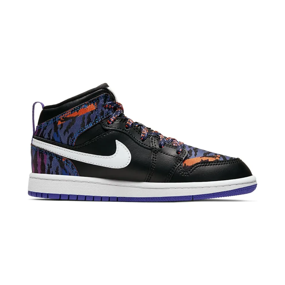 Jordan 1 Mid Multi-Color Tiger Stripe (PS) Black/White-Rush Violet-Black (AV5173-005)