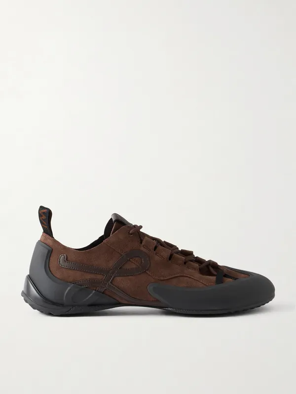 Loewe Grip Logo-Appliquéd Trimmed-Suede Sneakers Dark brown (MGRP282X04)