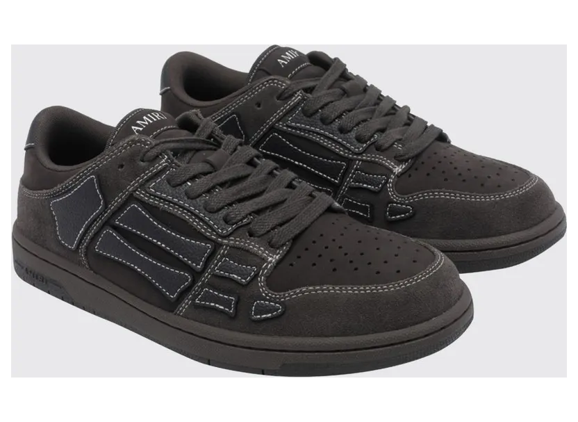 Amiri Skel Low-Top Calfskin Sneakers with Perforated Toe and Printed Logo Brown (AMSNSN1075BROWN)