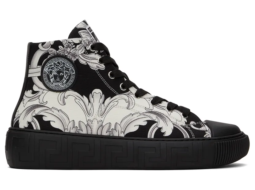 Versace Black & White Greca Barocco High Sneakers (DSU8403 1A04268)