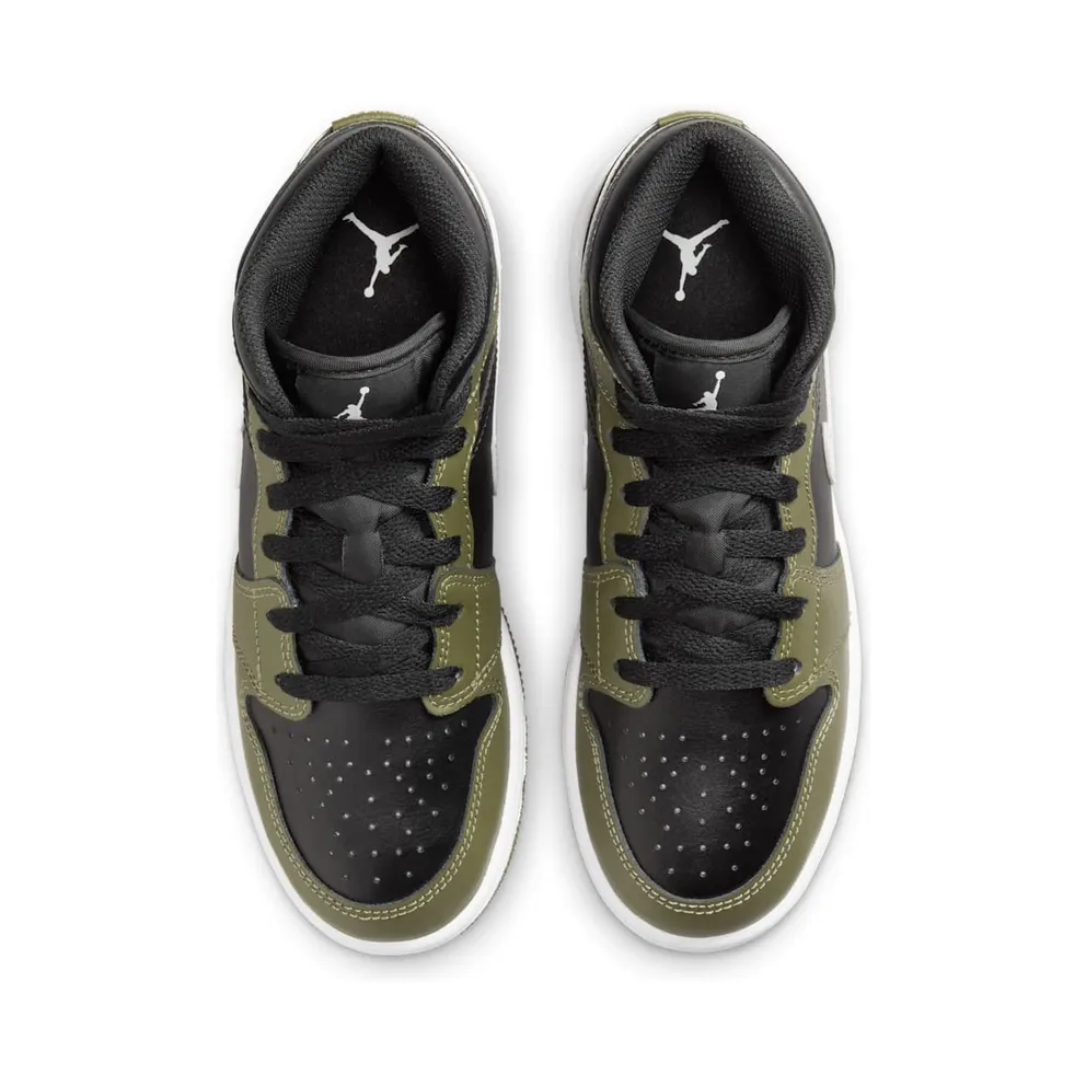 Jordan 1 Mid GS “Black White Olive” (DQ8423-092)