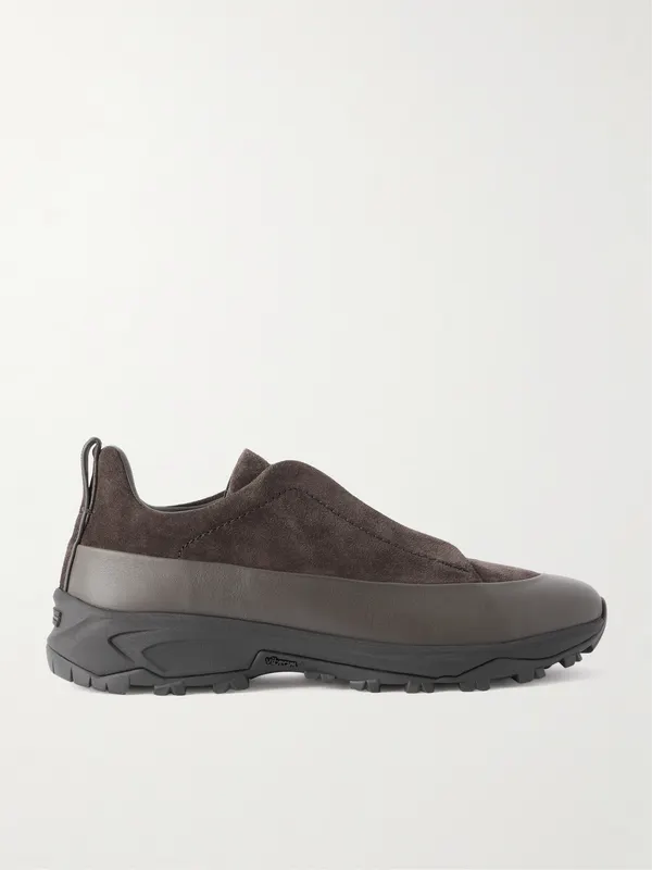 Zegna Triple Stitch™ Monte Rubber-Trimmed Suede Slip-On Sneakers Dark brown (LHNEL)