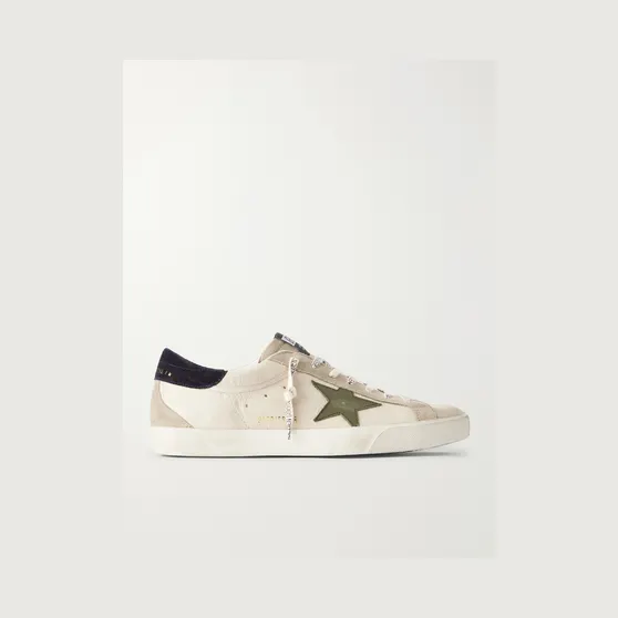 Golden Goose Super-Star Distressed Suede -Trimmed Leather Sneakers Cream (GMF00102.F008728)