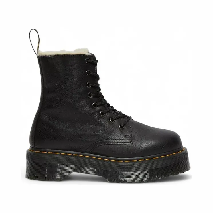 Dr. Martens Jadon Faux Fur Lined Pisa Leather Platform Lace Up Boot Black (25637001)