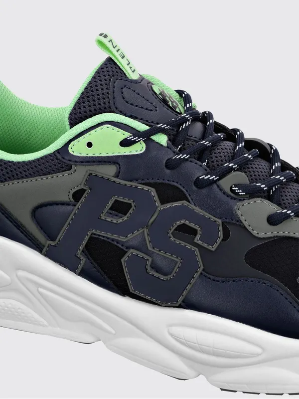 Plein Sport Low-Top Sneakers in Leather and Mesh with Contrast Monogram Blue (SADSUSC0611STE003N7214) (3)