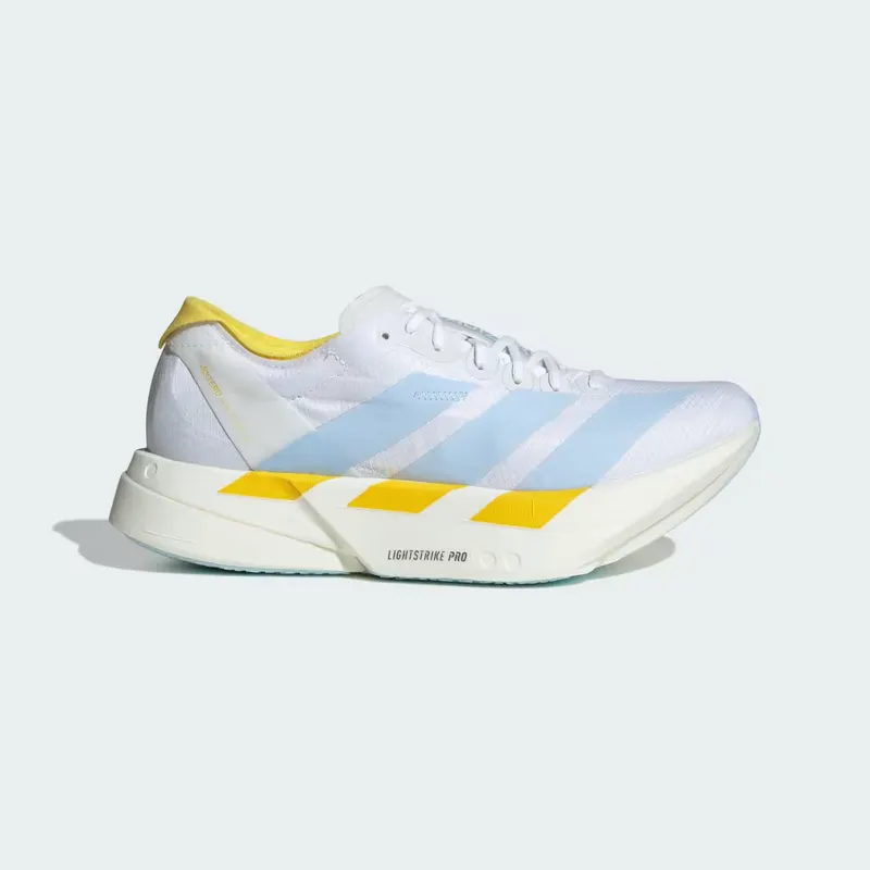 adidas Adizero Adios Pro 4 “Cloud White / Glow Blue / Yellow” (KI9387)