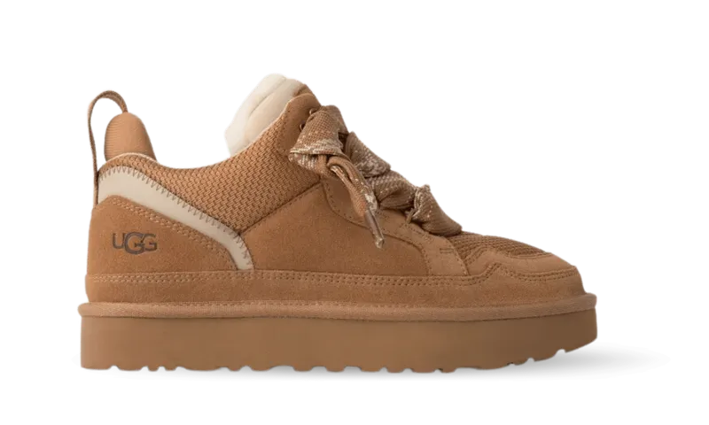 UGG Lowmel “Chestnut”: kastanjebruin met een crème hart