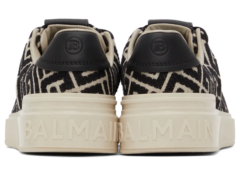 Balmain Beige & Black Jacquard B Court Sneakers (YN1VI690TJCM) (2)