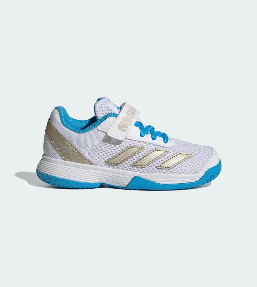 Adidas Courtflash Tennisschoenen met Klittenband Kids Cloud White / Cyber Metallic / Lucid Aquamarine (JP6686)
