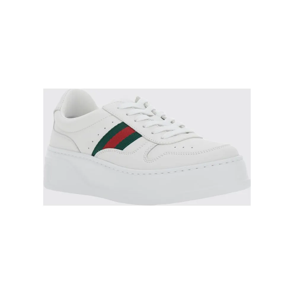 Gucci Low-Top Platform in Calf Leather with Web Stripe White (848307UPG409064)