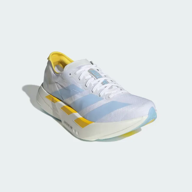 adidas Adizero Adios Pro 4 “Cloud White / Glow Blue / Yellow” (KI9387)