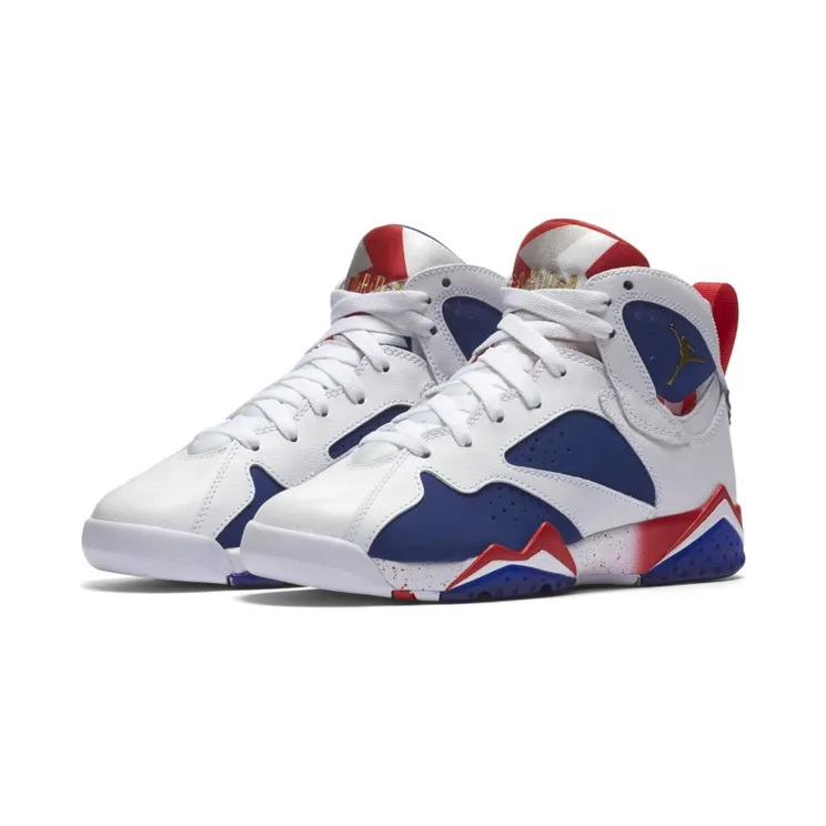 Air Jordan 7 Retro BG Olympic Tinker Alternate “White / Deep Royal Blue / Fire Red / Metallic Gold Coin” (304774-123)