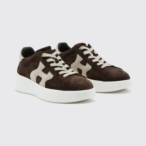 Hogan Rebel Leather and Suede Sneakers with Chunky Sole Earth (HXW5620DN61FM60UUM)