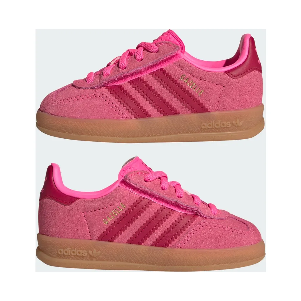 Adidas GAZELLE INDOOR COMFORT CLOSURE ELASTIC LACE Shoes Lucid Pink / Team Victory Red / Gold Metallic (KJ2304)