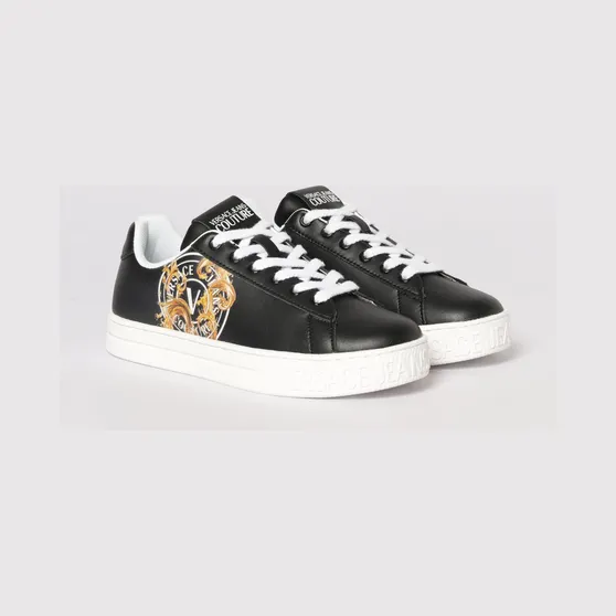 Versace Leather Sneakers with Baroque Print Black (80VA3SK3ZPB73899)