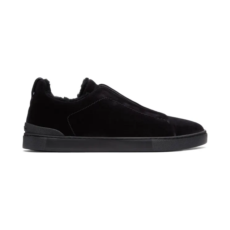 Ermenegildo Zegna Black Shearling Triple Stitch Sneakers (LHSMI A4715X)