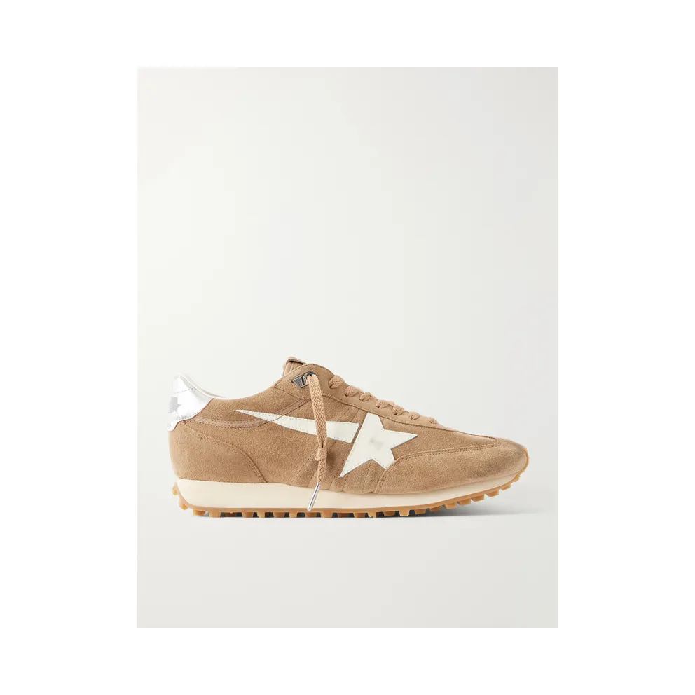 Golden Goose Marathon Metallic Leather-Trimmed Suede Sneakers Tan (GMF01071.F008445)