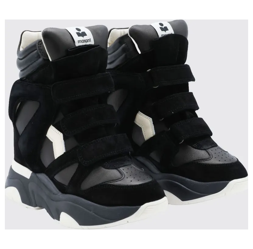 Isabel Marant Balskee High-Top Leather Wedge Trainers with Velcro Black (BK0009FAA1E17S01BK)