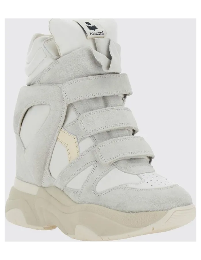 Isabel Marant Balskee High-Top Leather Wedge Trainers with Velcro White (BK0009FAA1E17S20WH)