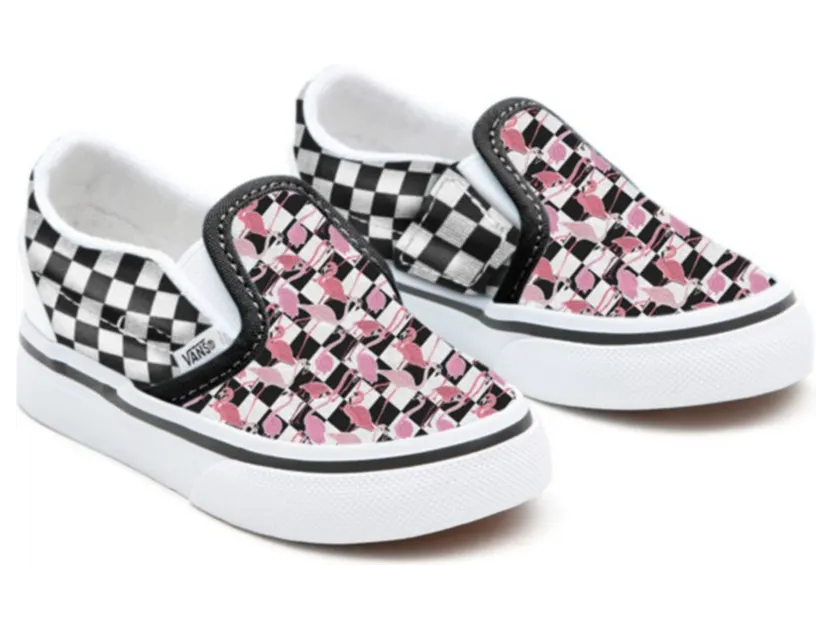 VANS Gepersonaliseerde Toddler Flamingos Checkerboard Slip-on Wit (VN0A3CST095)