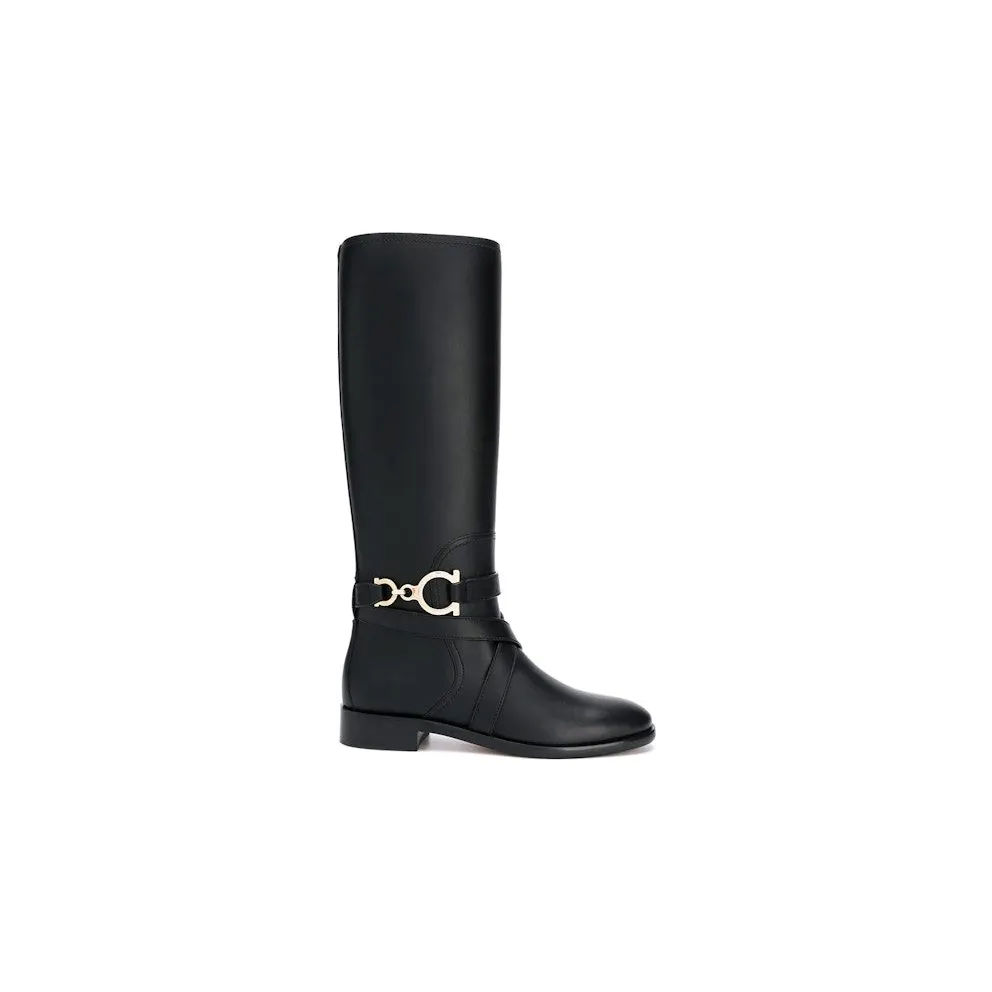 Ferragamo Gancini Horse-Bit Knee-High Boots Black (01Q711726392)