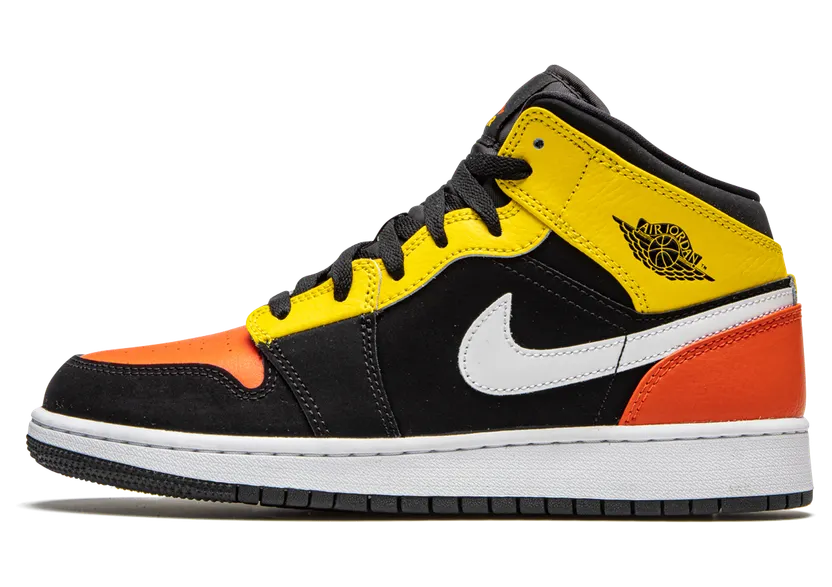 Jordan 1 Mid Black Amarillo Team Orange (GS)