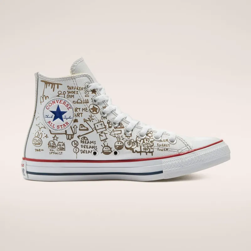 Converse Distressed Graffiti Chuck Taylor All Star High Top White Graffiti Smoke In (169926C)