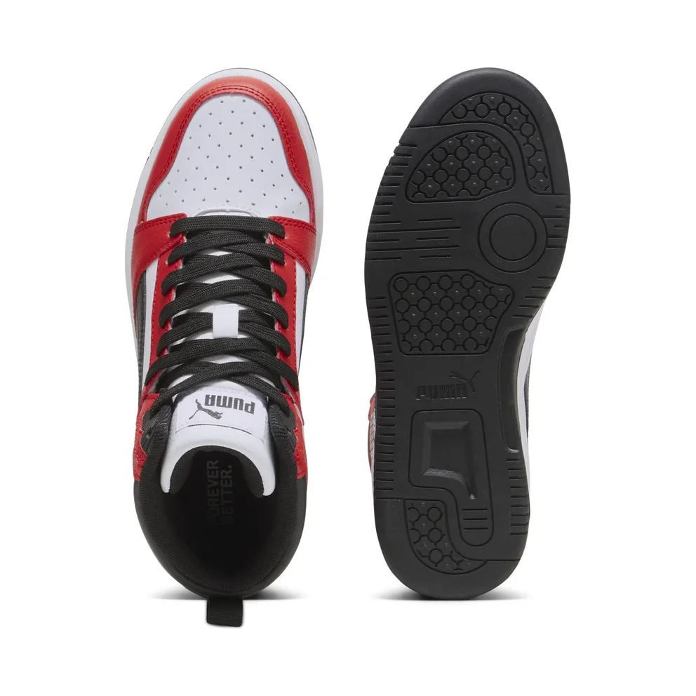 Puma Rebound V6 Mid “Puma White / Puma Black / For All Time Red” (393831_03)