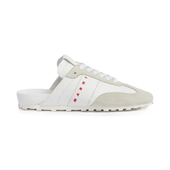 Marni Softy Soccer Slip-On-Sneakers aus weißem Nappaleder und Wildleder (SNZW021200P9097)