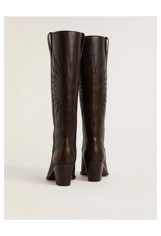 Golden Goose Wish Star Boots In Dark Brown Leather With Tone-On-Tone Embroidered Star (GWF00779.F006291.55390) (5)