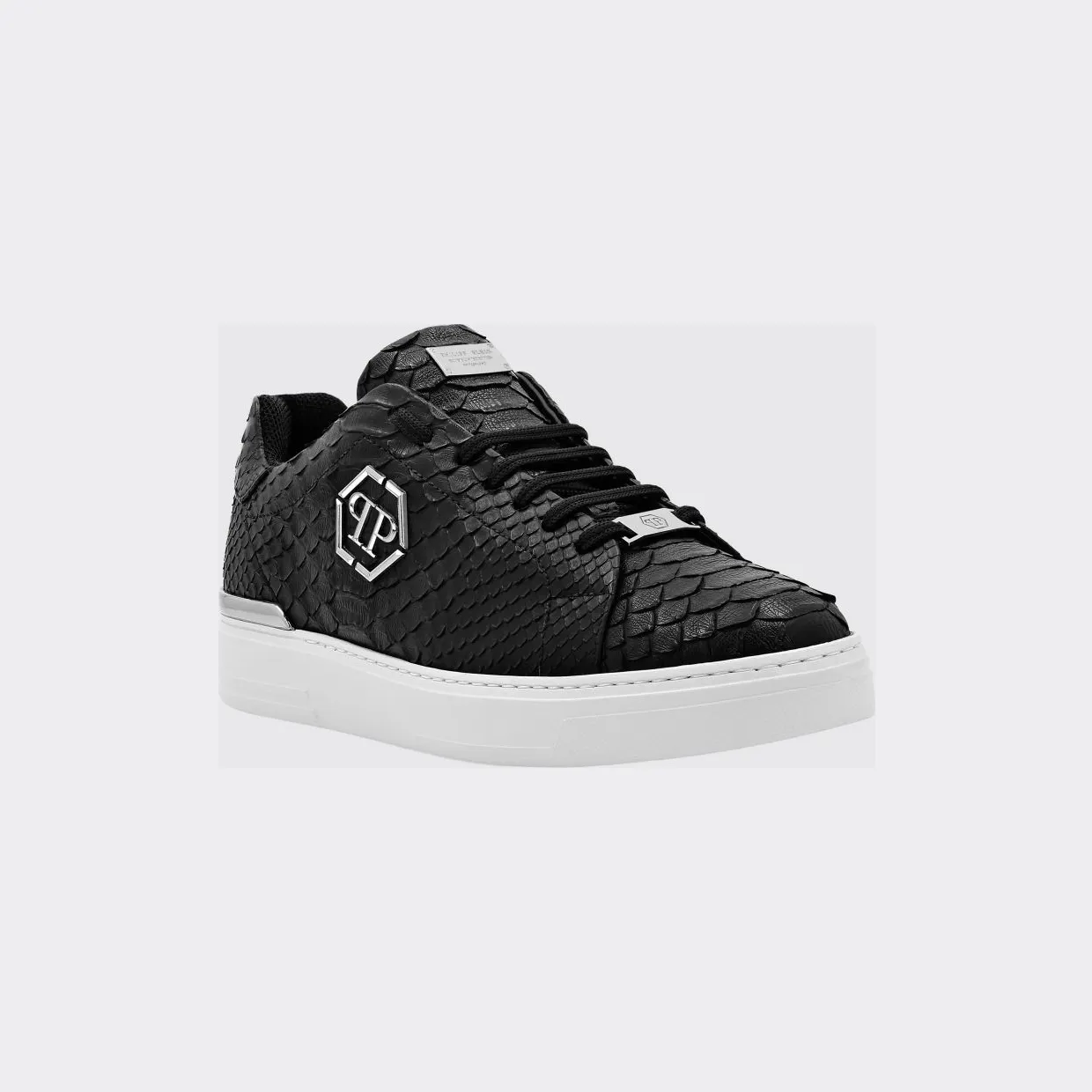 Philipp plein Python Print Leather Sneakers with Hexagon Black (FAASMSC3155PLE029P02)