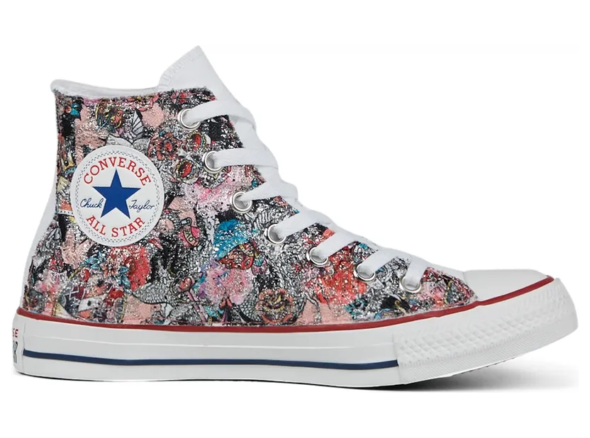 Converse Unisex Glitter Tattoo Chuck Taylor All Star High Top Lace Glitter Skull (167405C)