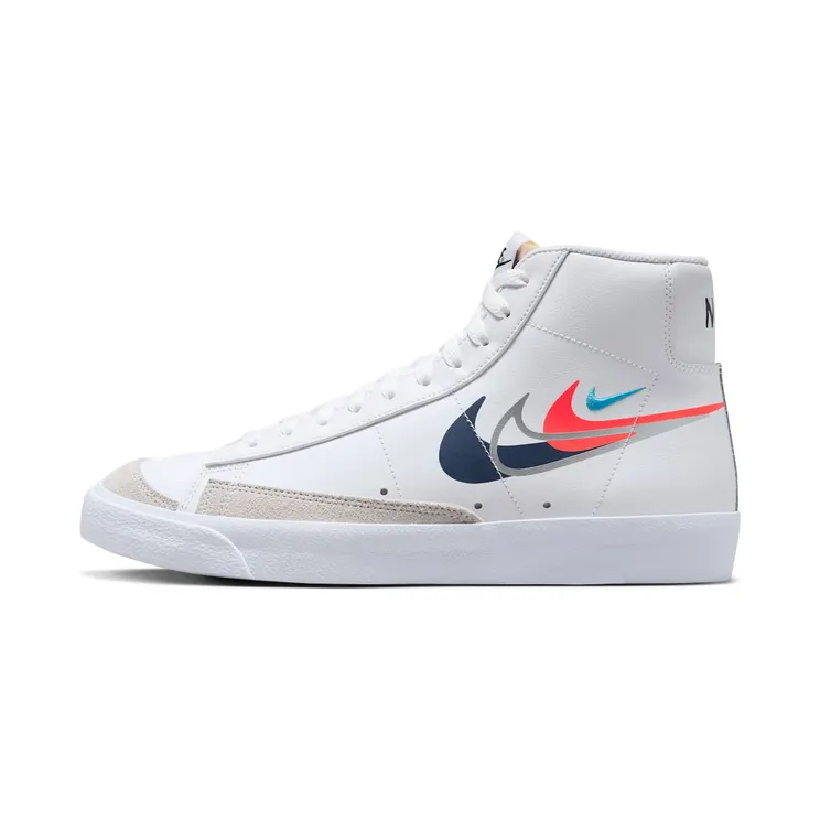 Nike Blazer Mid 77 Multi Swoosh White Multi-Color “White / Football Grey / Bright Crimson / Midnight Navy” (FJ4827-100)