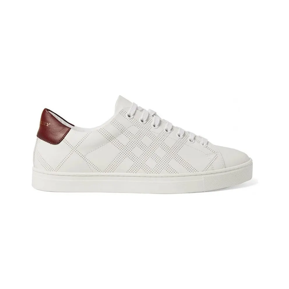 Burberry Perforated Check Leather White Deep Claret Melange (8041374)