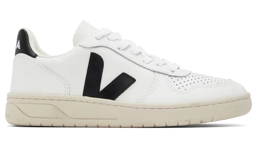 Veja White & Black Leather V-10 Sneakers (VX0200005)