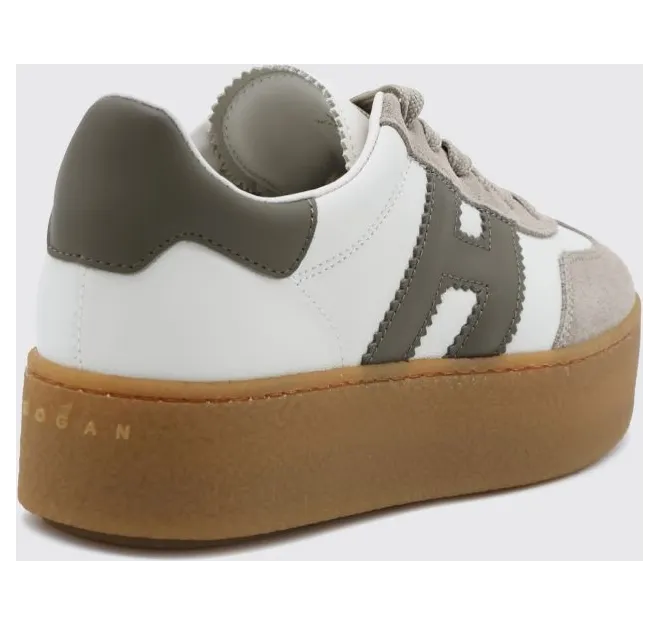 Hogan Cool Platform Leather and Suede Sneakers with H Logo Kaki (HXW6980FB60UHC0RZR) (2)
