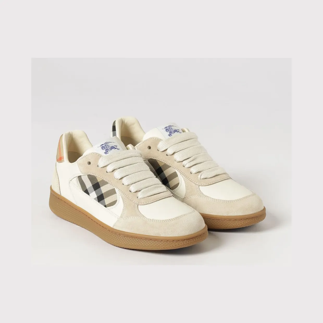 BURBERRY Terrace Low Top Trainers in Leather with Vintage Check Inserts Beige (8127510)
