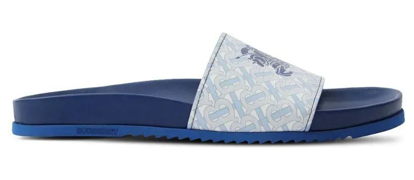 Burberry EKD Monogram-Print Leather Slides Blue (8071988)