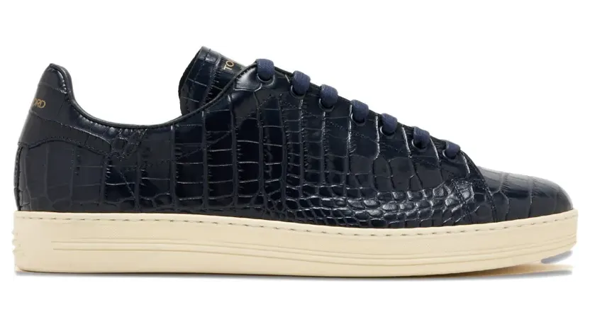 Tom Ford Warwick leren met alligatorprint “Blue” (J1591LCL529L)