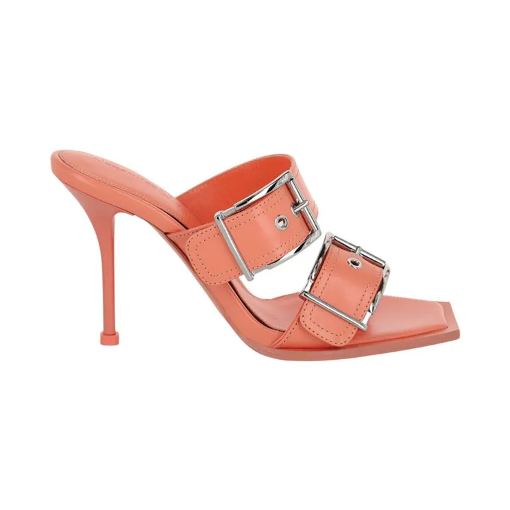 Alexander McQueen Boxcar Leather Heel Sandals Apricot (709990-WHSWD-7876)