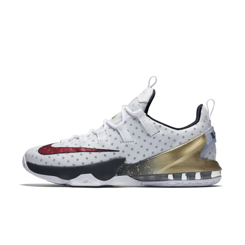Nike LeBron 13 Low Olympic White/Obsidian-Metallic Gold-University Red (831925-164)