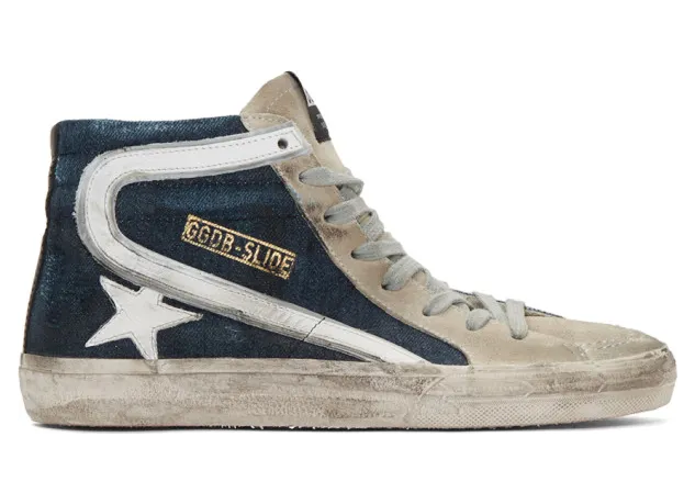 Golden Goose Blue and Grey Denim Slide Sneakers (G35MS595.A46)