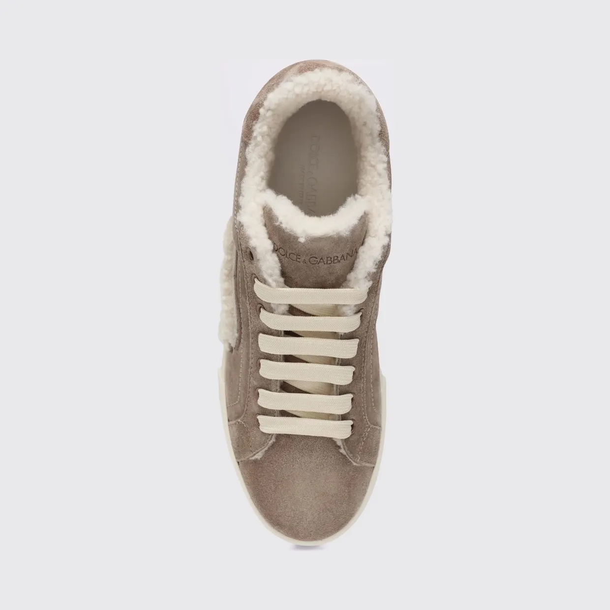 Dolce & Gabbana Low-Top Sneakers in Shearling and Suede with DG Monogram Mud (CK2374AJ2228W065) (3)