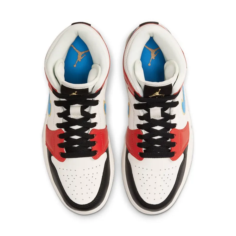Jordan 1 Mid Sail Red Black Blue Sail/Metallic Gold-Gym Red-Black (DC1426-100)