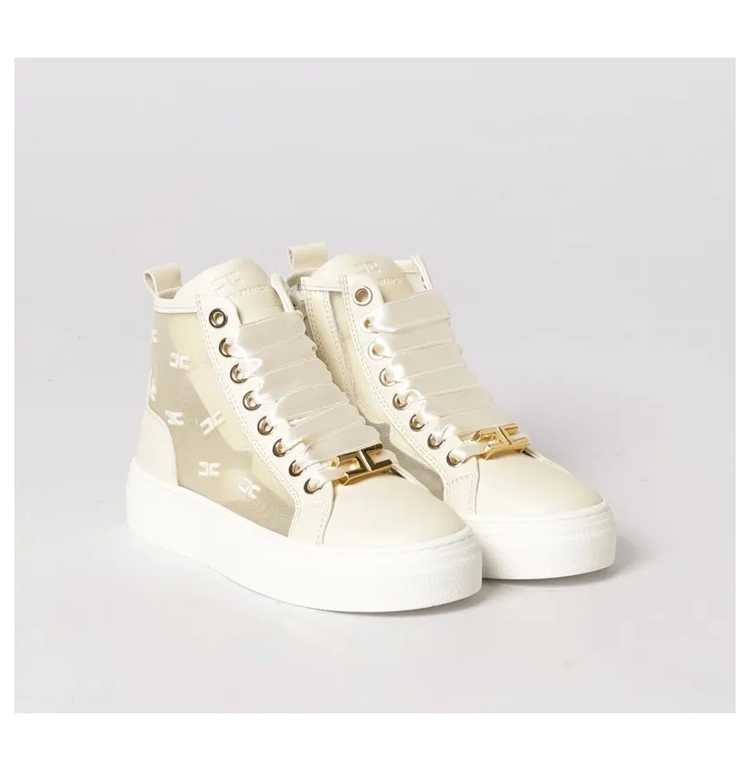 Elisabetta Franchi Sneakers in Leather and Mesh Nylon with Monogram Butter (F4A9E05361922698)