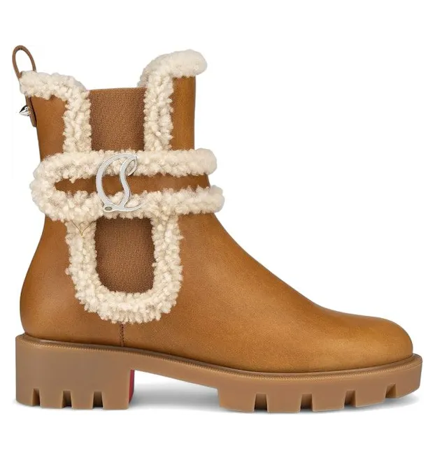 Christian Louboutin CL Chelsea Booty Lug Flat Terra Lin Beige (3230801 5527)