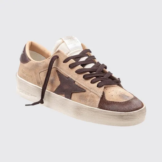Golden goose Stardan Suede Calfskin Trainers with Bicolour Design Beige (GMF00128F00851481868)